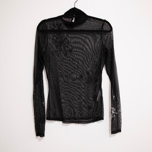 Cinq a Sept Shooting Star Mesh Turtleneck Top Black Embellished Sparkly NYE SZ M - Picture 5 of 9